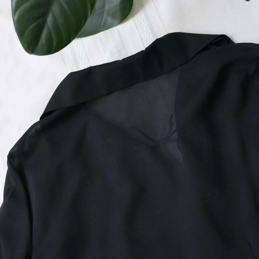 Black sheer mesh ruffle bell sleeve blouse - Picture 8 of 8